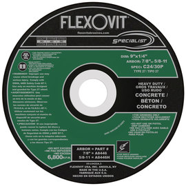 Flexovit® 9" X 1/4" X 7/8" SPECIALIST® CONCRETE 24 - 30 Grit Silicon Carbide Grain Reinforced Type 27 Depressed Center Grinding Wheel
