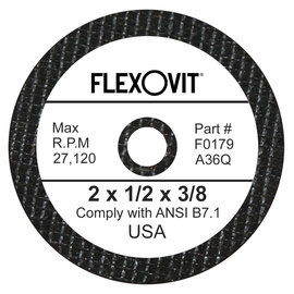 Flexovit® 2" X 1/2" X 3/8" HIGH PERFORMANCE™ 36 Grit Aluminum Oxide Grain Reinforced Type 1 Grinding Wheel