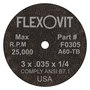 Flexovit® 3" X .035" X 1/4" HIGH PERFORMANCE™ 60 Grit Aluminum Oxide Grain Reinforced Type 1 Cut Off Wheel