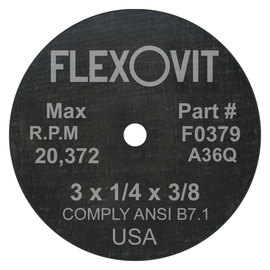 Flexovit® 3" X 1/2" X 3/8" HIGH PERFORMANCE™ 36 Grit Aluminum Oxide Grain Reinforced Type 1 Grinding Wheel