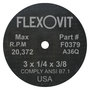 Flexovit® 3" X 1/2" X 3/8" HIGH PERFORMANCE™ 36 Grit Aluminum Oxide Grain Reinforced Type 1 Grinding Wheel