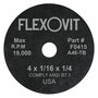 Flexovit® 4" X 1/16" X 1/4" HIGH PERFORMANCE™ 46 Grit Aluminum Oxide Grain Reinforced Type 1 Cut Off Wheel