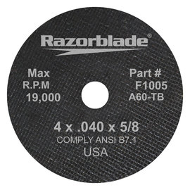 Flexovit® 4" X .040" X 5/8" Razorblade® 60 Grit Aluminum Oxide Grain Reinforced Type 1 Thin Cut Off Wheel