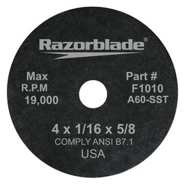 Flexovit® 4" X 1/16" X 5/8" Razorblade® 60 Grit Aluminum Oxide Grain Reinforced Type 1 Thin Cut Off Wheel