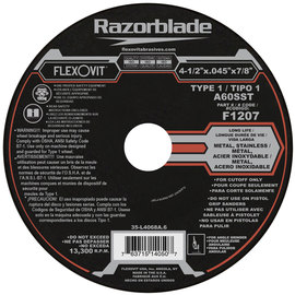 Flexovit® 4 1/2" X .045" X 7/8" Razorblade® 60 Grit Aluminum Oxide Grain Reinforced Type 1 Thin Cut Off Wheel