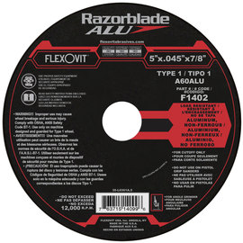 Flexovit® 5" X .045" X 7/8" Razorblade® ALU 60 Grit Aluminum Oxide Grain Reinforced Type 1 Thin Cut Off Wheel