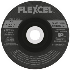 Flexovit® 5" X 1/8" X 7/8" FLEXCEL® 24 - 60 Grit Aluminum Oxide Grain Reinforced Type 29 Semi Flexible Grinding Wheel