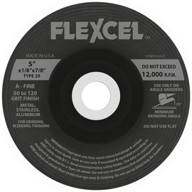 Flexovit® 5" X 1/8" X 7/8" FLEXCEL® 50 - 120 Grit Aluminum Oxide Grain Reinforced Type 29 Semi Flexible Grinding Wheel