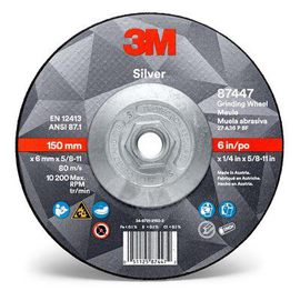 3M™ Silver Depressed Center Grinding Wheel, 87447, T27 Quick Change, 6 x 1/4 x 5/8-11 in