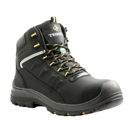 TERRA Size 10 Black Findlay Leather Composite Toe Safety Boots With High Traction, Slip Resistant Rubber Outsole