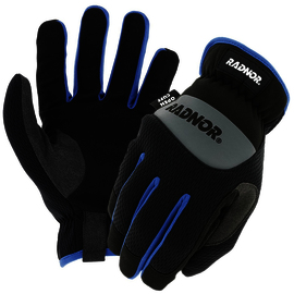 RADNOR™ Large Black And Blue TrekDry® And Synthetic Leather Full Finger Mechanics Gloves With Elastic Shirred Cuff (While Supplies Last)