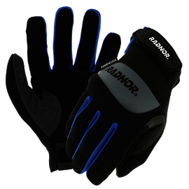 RADNOR™ Large Black And Blue TrekDry® And Synthetic Leather Full Finger Mechanics Gloves With TPR And Hook And Loop Cuff