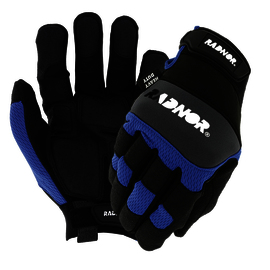 RADNOR™ Large Black And Blue Neoprene And Synthetic Leather Full Finger Mechanics Gloves With TPR And Hook And Loop Cuff (While Supplies Last)