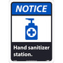 NMC™ 14" X 10" White/Blue/Black .05" Plastic COVID Sign "NOTICE Hand sanitizer station. (With Pictogram)"