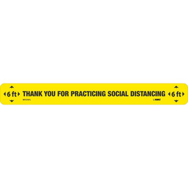 AccuformNMC™ 2.25" X 20" Yellow/Black Walk-On™ Non-Skid Smooth Vinyl "6 ft THANK YOU FOR PRACTICING SOCIAL DISTANCING 6 ft (With Arrow Pictogram)"
