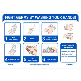 AccuformNMC™ 7" X 10" Blue/White Adhesive Backed Vinyl "FIGHT GERMS BY WASHING YOUR HANDS!..."