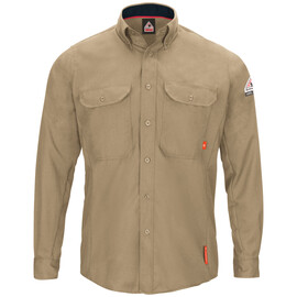 Bulwark® Large Khaki TenCate Evolv™ Flame Resistant Long Sleeve Shirt With Button Front Closure