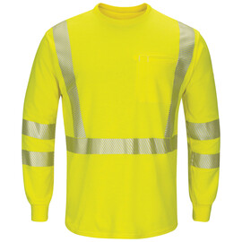 Bulwark® Large Long Hi-Viz Yellow Aramid/Lyocell/Modacrylic Lightweight Long Sleeve Flame Resistant T-Shirt With Insect Shield And Reflective Striping