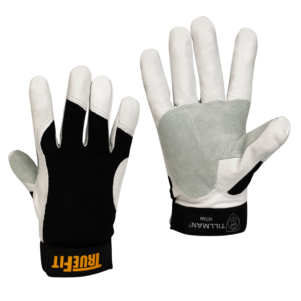 2 Pairs Radnor Medium 12 1/2 Navy Blue and White Heavy Weight Grain Cowhide Fleece Lined MIG Welders Gloves with Reinforced Palm and Thumb and 4 Cuff