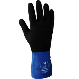 SHOWA® Size 9 Black And Blue Cotton Flock Lined 26 mil Neoprene And Rubber Latex Chemical Resistant Gloves