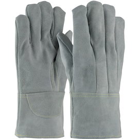 Protective Industrial Products 13" Gray Split Leather Heat Resistant Gloves With 4" Gauntlet Cuff, Wool Lining And Straight Thumb