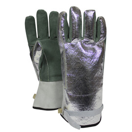 National Safety Apparel® CARBON ARMOUR™ Regular Green 18 Ounce Aluminized OPF/DuPont™ Kevlar® Backed Heat Resistant Gloves With Wool/Cotton Lining And Wing Thumb
