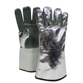 National Safety Apparel® CARBON ARMOUR™ 13" Green 10 Ounce Aluminized Rayon Backed Heat Resistant Gloves With Wool Lining And Wing Thumb