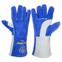 Tillman® Large 14" Blue/Gray Leather Heat Resistant Gloves With Gauntlet Cuff, Wool Lining And Double Reinforced Wing Thumb
