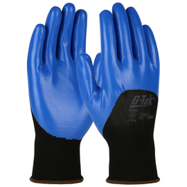 Protective Industrial Products Small G-Tek® 15 Gauge Blue Nitrile Palm, Finger And Knuckles Coated Work Gloves With Black Nylon Liner And Knit Wrist