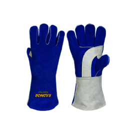 RADNOR™ Large 14" Gray And Blue Premium Side Split Cowhide Cotton/Foam Lined Stick Welders Gloves