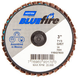 Norton® BlueFire 3" X Type III P36 Grit Type 27 Flap Disc