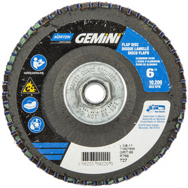 Norton® Gemini 6" X 5/8" - 11 P60 Grit Type 27 Flap Disc