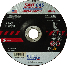 United Abrasives/SAIT 6" X .045" X 7/8"  60 Grit Aluminum Oxide Type 27 Cut Off Wheel