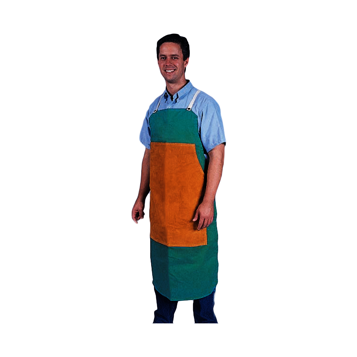 Airgas - TIL6248FDLP - Tillman® 24 X 48 Green Indura® Whipcord Flame  Resistant Bib Apron With Snap Closure And Cowhide Front On Bib