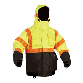 KENT 2XL Hi-Viz Yellow Nylon Flotation Jacket And Hood, 4 Pockets
