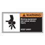 AccuformNMC™ 2 1/2" X 5" Black/Orange/White Vinyl Electrical Safety Label "WARNING MOVING EQUIPMENT CAN CAUSE SEVERE INJURY KEEP AWAY"