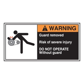 AccuformNMC™ 2 1/2" X 5" Black/Orange/White Vinyl Electrical Safety Label "WARNING GUARD REMOVED RISK OF SEVERE INJURY DO NOT OPERATE WITHOUT GUARD"