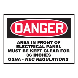 AccuformNMC™ 3 1/2" X 5" Black/Red/White Vinyl Electrical Safety Label "DANGER AREA IN FRONT OF ELECTRICAL PANEL MUST BE KEPT CLEAR FOR 36 INCHES OSHA-NEC REGULATIONS"