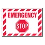 AccuformNMC™ 3 1/2" X 5" Red/White Vinyl Electrical Safety Label "EMERGENCY STOP"