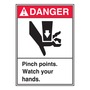 AccuformNMC™ 5" X 3 1/2" Black/Red/White Vinyl Equipment Safety Label "DANGER PINCH POINTS WATCH YOUR HANDS (With Graphic)"