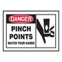 AccuformNMC™ 3 1/2" X 5" Black/Red/White Vinyl Equipment Safety Label "DANGER PINCH POINTS WATCH YOUR HANDS (With Graphic)"