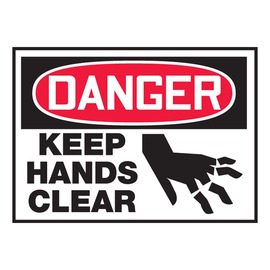 AccuformNMC™ 3 1/2" X 5" Red/Black/White Vinyl Equipment Safety Label "DANGER KEEP HANDS CLEAR (With Graphic)"