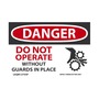 AccuformNMC™ 3 1/2" X 5" Black/Red/White Vinyl Equipment Safety Label "DANGER DO NOT OPERATE WITHOUT GUARDS IN PLACE (With Graphic)"