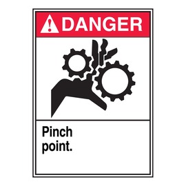 AccuformNMC™ 5" X 3 1/2" Black/Red/White Vinyl Equipment Safety Label "DANGER PINCH POINT (With Graphic)"