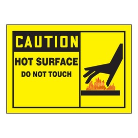 AccuformNMC™ 3 1/2" X 5" Black/Red/Yellow Vinyl Equipment Safety Label "CAUTION HOT SURFACE DO NOT TOUCH (With Graphic)"