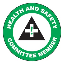 AccuformNMC™ 2 1/4" Green/Black/White Vinyl Hard Hat/Helmet Decal "HEALTH AND SAFETY COMMITTEE MEMBER (With Graphic)"