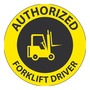 AccuformNMC™ 2 1/4" Black/Yellow Vinyl Hard Hat/Helmet Decal "AUTHORIZED FORK LIFT DRIVER (With Graphic)"