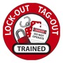 AccuformNMC™ 2 1/4" Red/Black/White Vinyl Hard Hat/Helmet Decal "LOCK-OUT TAG-OUT TRAINED (With Graphic)"