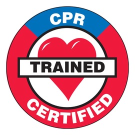 AccuformNMC™ 2 1/4" Black/Blue/Red/White Vinyl Hard Hat/Helmet Decal "CPR TRAINED CERTIFIED (With Graphic)"
