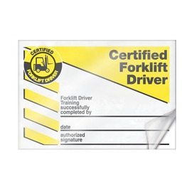 AccuformNMC™ 2 1/8" X 3 3/8" Black/Yellow/White Self-Laminating RP-Plastic Traffic Industrial Sign "CERTIFIED FORKLIFT DRIVER FORKLIFT DRIVER TRAINING SUCCESSFULLY COMPLETED BY___DATE___AUTHORIZED SIGNATURE___"